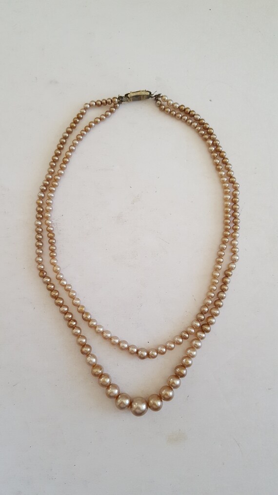 Vintage Faux Pearl Necklace: Double Strand Costum… - image 1