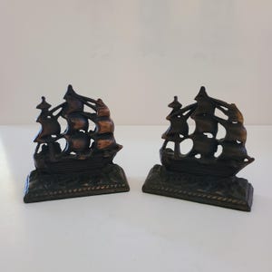 Vintage 1927 USS Constitution Cast Iron Bookends: Nautical Decor