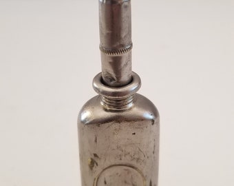 Antique circa 1905 firearms Oil can, brass nickel plate, with missing labels Measures 3 3/8&quot;, Winchester, Colt Made in USA