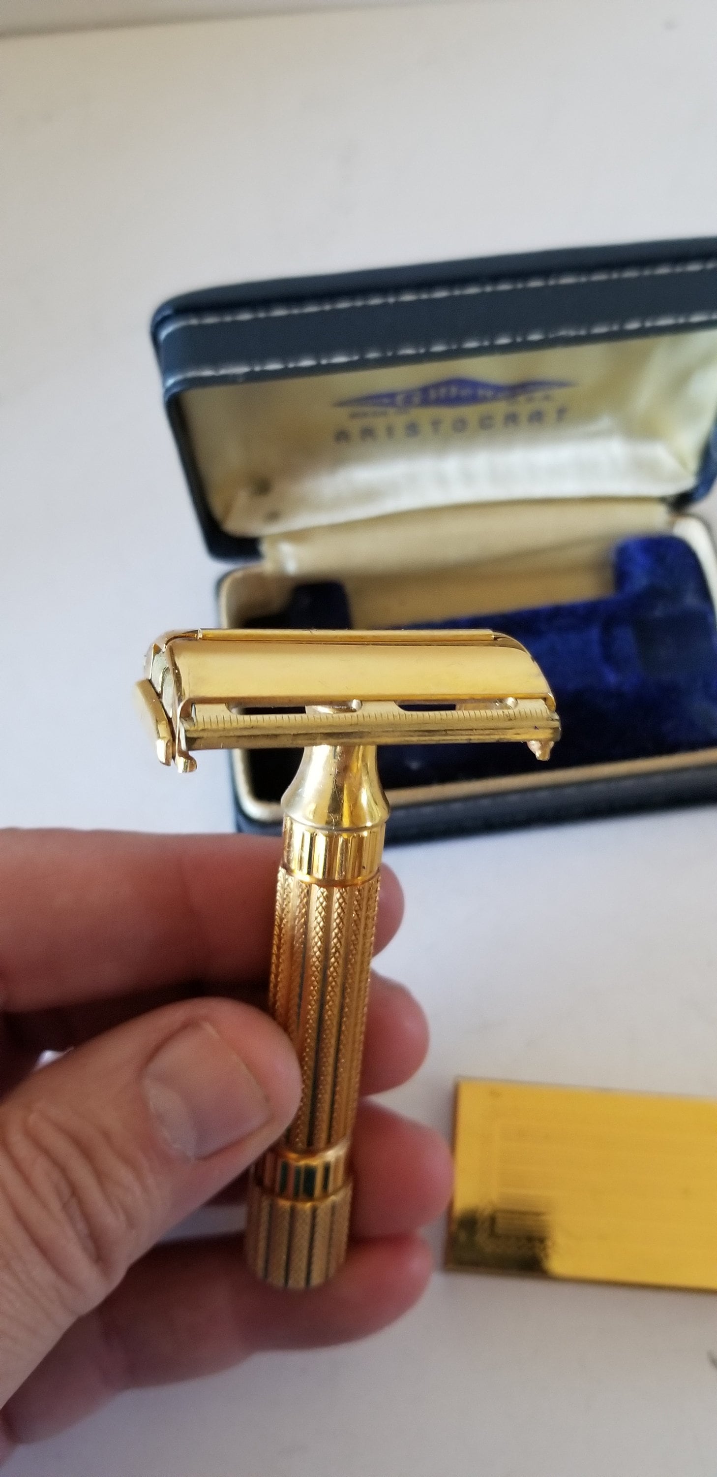 Vintage Gillette Aristocrat Safety Razor: Gold Plated TTO With Vintage Gillette Aristocrat Safety Razor: Gold Plated TTO With