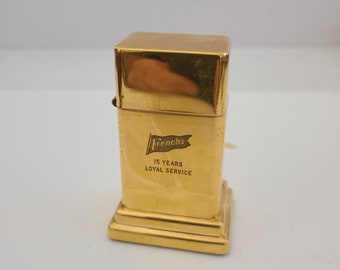 Vintage circa 1960's Zippo Barcroft No.4 table/desk lighter 24kt gold plated presented for 15 years loyal service French's mustard, signed