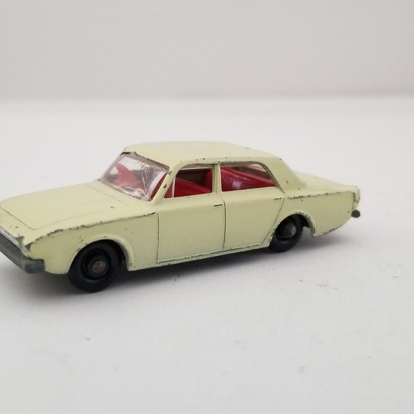 Vintage Matchbox Series No. 45 Ford Corsair Made in England by Lesney 1960's toy car, chippy paint dent on roof