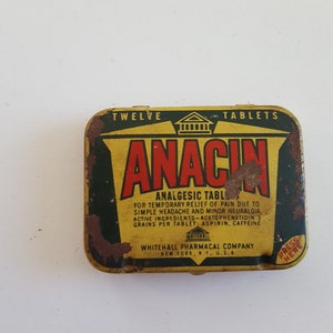 Vintage early 1960&#39;s Anacin 12 quantity aspirin tin, good color, empty