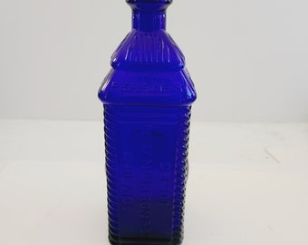 Vintage 1980's cobalt blue bottle, Perrine's Apple Ginger of Philadelphia, molded in nice condition