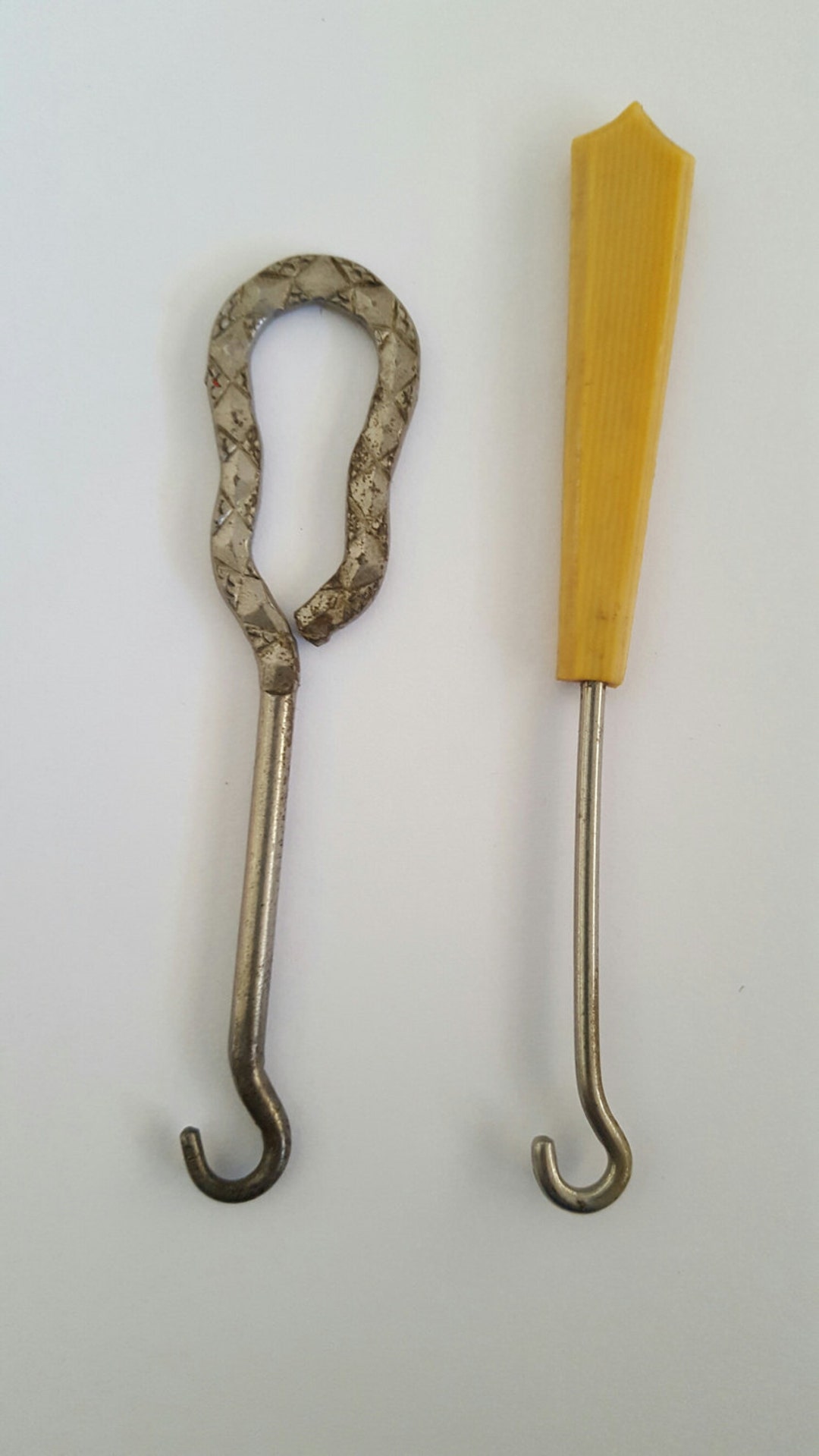 Antique Pair of Button Hooks, Metal Handle, Celluloid 1900-1919 