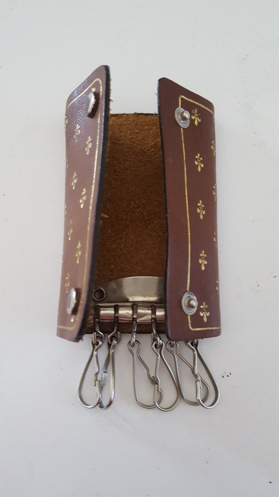 Vintage circa 1970's leather key wallet decorated 