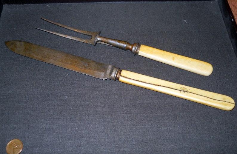 Antique Walker and Hall bone handled antique 1880/'s England Sheffield Serving Fork Carving Knife