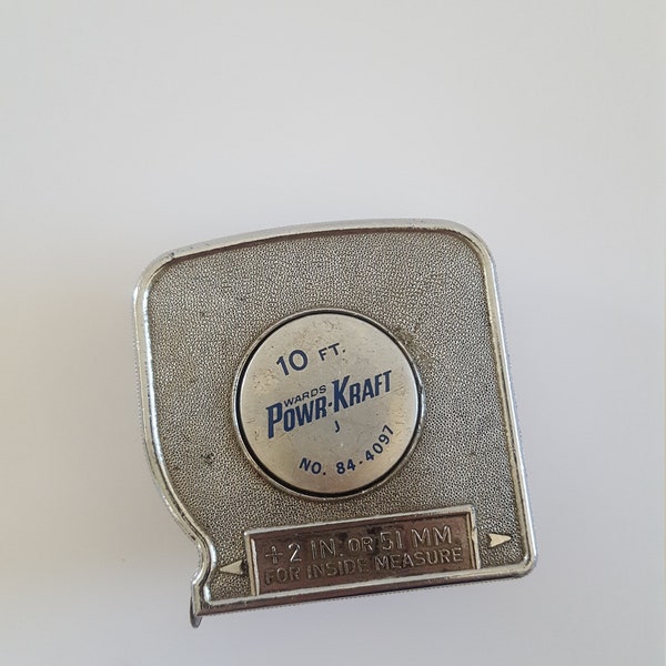 Vintage circa 1950's to 1960's Powr-Kraft (Montgomery Ward) No. 84-4097 10 ft tape measure, push button retractable