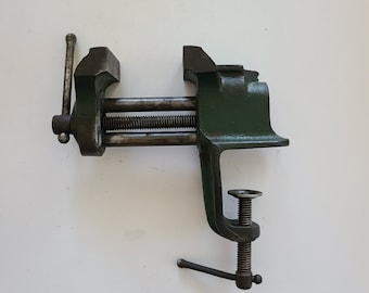 Vintage 1960's Small Bench Vise: Green Paint, Anvil Top