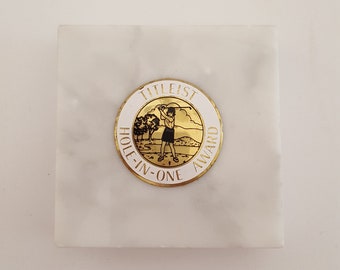Vintage 1972 Titleist Hole In One Award: Enamel Golf Badge, Marble Paperweight