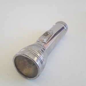 Vintage unmarked USA made Baby C cell flashlight with glass lens, &quot;restored&quot; simple switch, 2 C cells not included working condition