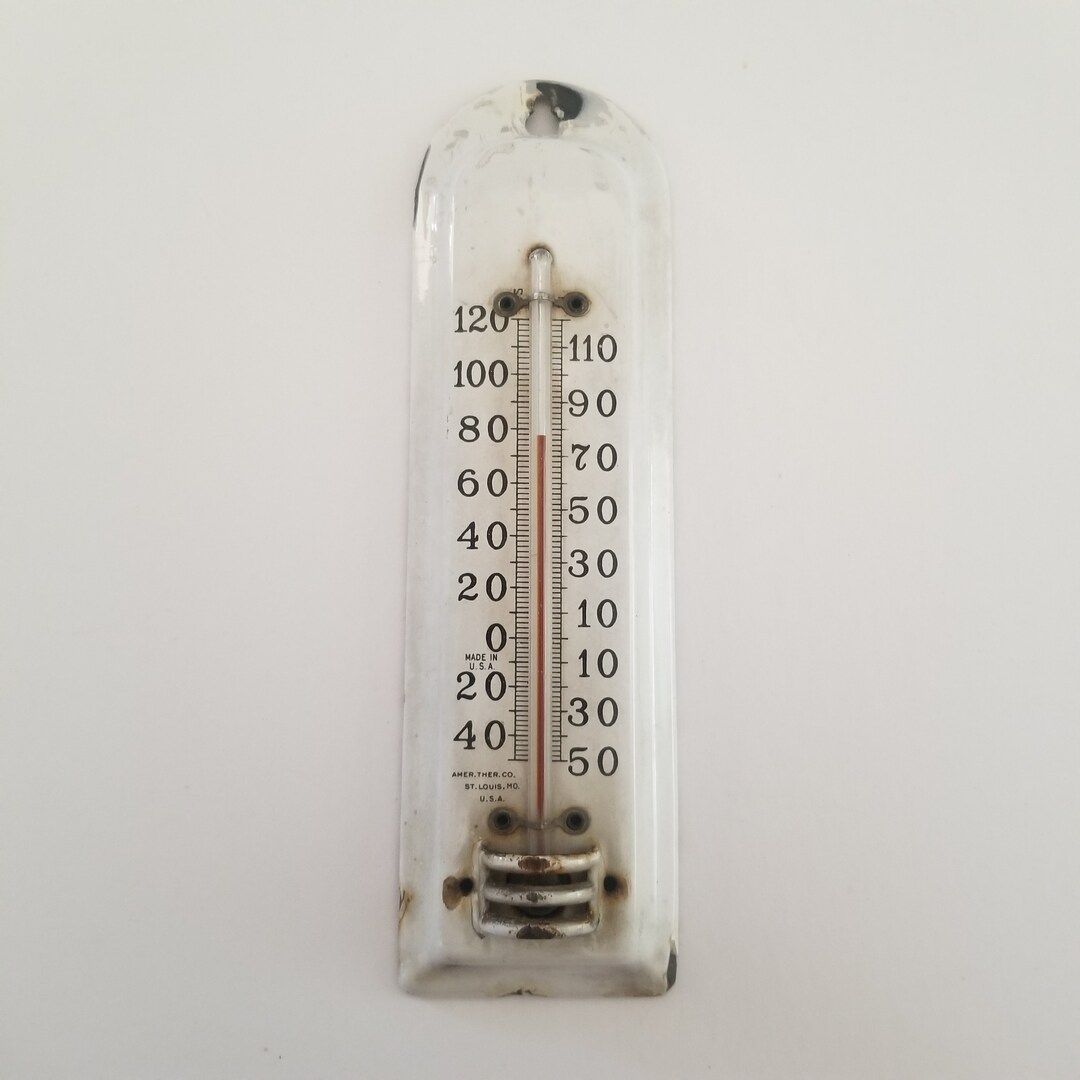 Vintage American Thermometer Enamelware Porcelain Outdoor Thermometer