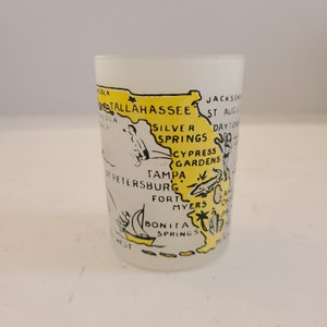 Vintage circa 1960&#39;s souvenir of Florida &quot;Double Shot&quot; glass, frosted Hazel Atlas