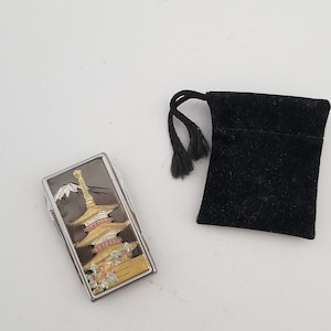 Vintage 1960&#39;s Chureito Pagoda Yamanashi Prefecture Barlow penknife, nail file and moneyclip, velvet pouch stainless steel old stock Japan