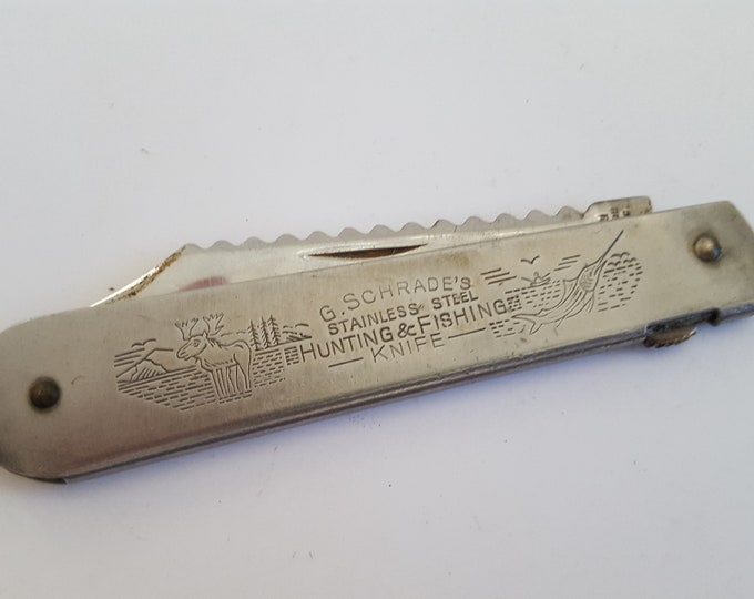Vintage G. Schrade Stainless Steel Hunting and Fishing Knife, 19251946, Bridgeport, Connecticut