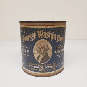 Antique c1910 George Washington Cut Plug tobacco tin, RJ Reynolds Tabacco Co Winston-Salem NC 5 1/4&quot; x 5 3/8&quot;