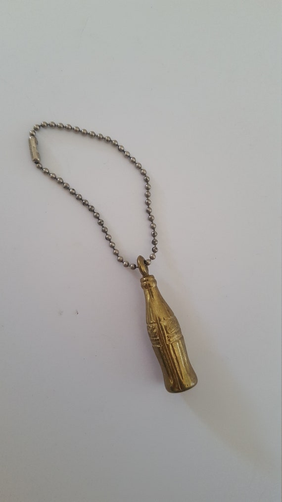 Vintage 1950's brass Coke bottle keychain on bead… - image 5