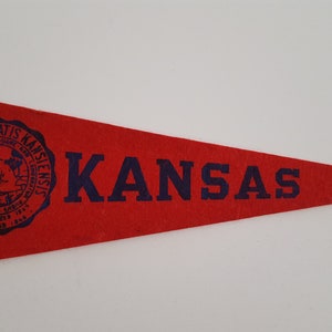 Vintage 1950's Hormel Meats premium souvenir wool felt pennant University of Kansas Jayhawks, nice condition 9 1/2" x 3 1/2"