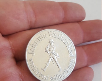 Vintage 1970 Johnnie Walker Red Scotch Houston Oilers football schedule aluminum coin