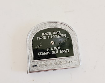 Vintage 1960's Lufkin Rule Co No.W-9306  6ft clean steel white clad tape measure advertising for Ringel Bros. Paper & Packaging Newark NJ