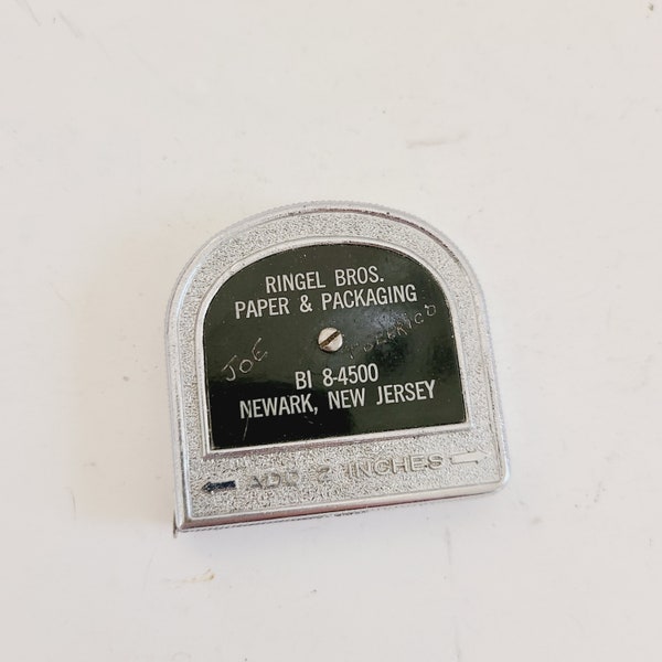 Vintage 1960's Lufkin Rule Co No.W-9306  6ft clean steel white clad tape measure advertising for Ringel Bros. Paper & Packaging Newark NJ