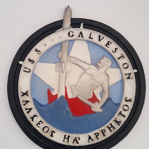 Vintage late 1950&#39;s to 1960&#39;s USS Galveston CLG-3 plaque, smelter, United States Navy Guided Missile Cruiser, Vietnam War era