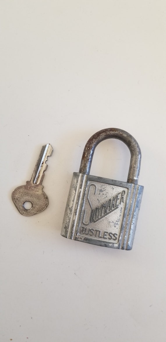 Vieille Serrure En Fer Vintage Inde - Grosse Cadenas à Rayures Brut (sans Clé)