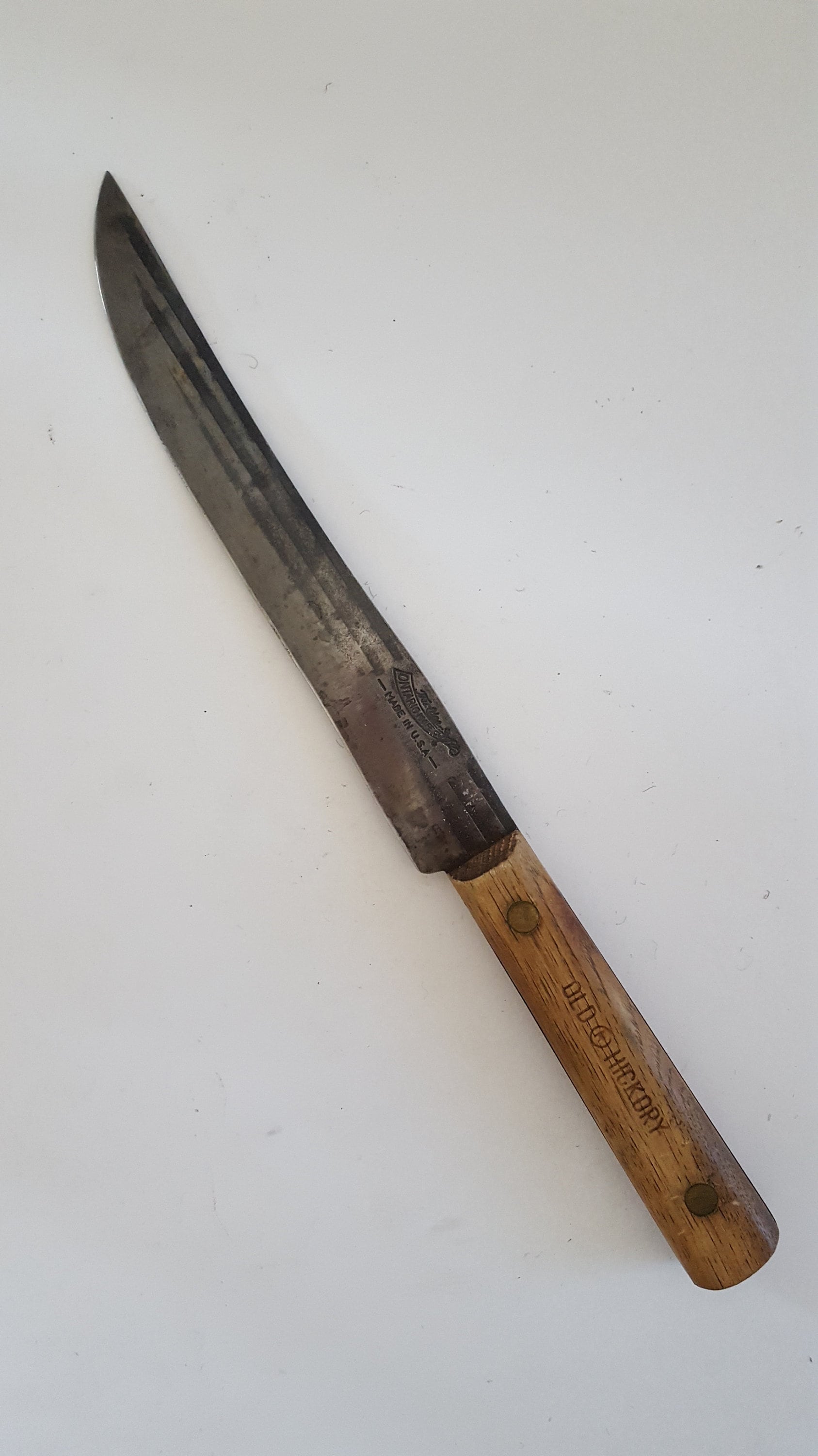 Old Hickory butchers knife that I cleaned the rust off of, thinned