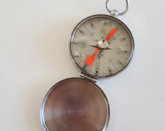 vintage aluminum mini miniature compass pendant fob Japan 