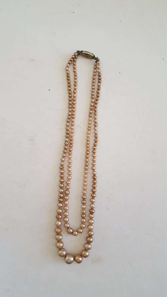 Vintage Faux Pearl Necklace: Double Strand Costum… - image 3