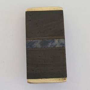 Vintage decorated money clip, hardwood, brass, clip in good condition with no makers mark