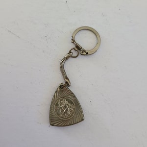 Vintage 1960&#39;s St Christopher Patron Saint of Travelers, furry keyring snakechain