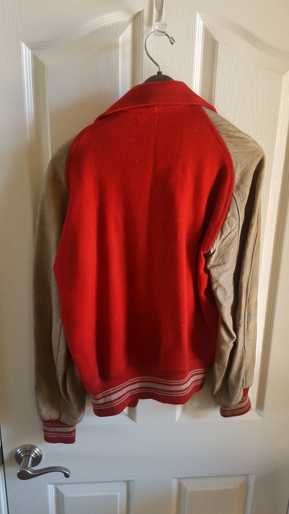 Vintage 1950's red,silver Letterman wool jacket, … - image 8