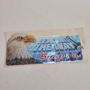 Vintage circa 1980&#39;s Snap-on Tools sticker for toolboxes, Leading The Way Snap-on chrome like finish 7 3/4&quot; x 3 1/4&quot;,  some scratches