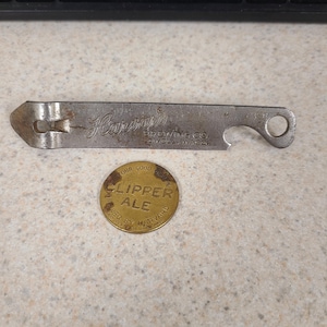 Vintage lot of Harvard Beer can/bottle opener and Clipper Ale Good Luck Token, patina, Harvard Brewing Lowell Mass