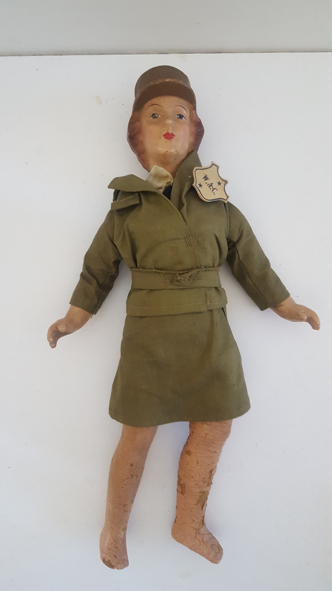 Vintage WWII Era 1944 Women's Army Corps W.A.C. Doll Freundlich Doll Co