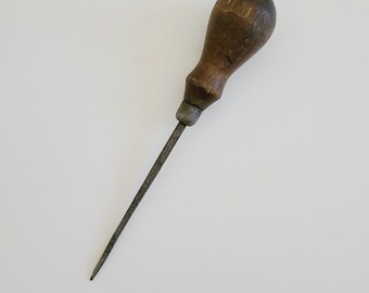 Vintage circa 1930's scratch awl (or ice pick?) With wood turned handle, unmarked