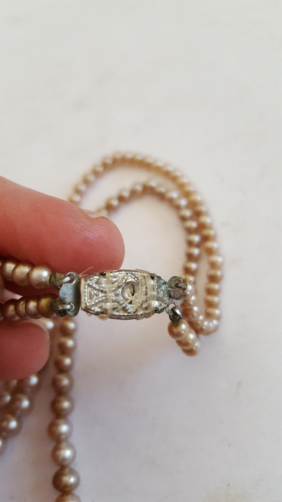 Vintage Faux Pearl Necklace: Double Strand Costum… - image 5