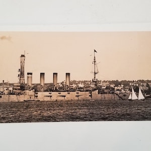 Vintage circa 1915, reproduced image of United States Navy Armoured Cruiser possibly USS San Diego ACR-6 19&quot; x 6 1/2&quot;