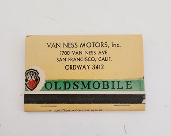 Vintage retro old time matchbook Van Ness Motors Inc 1947 Oldsmobile excellent condition unstuck