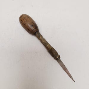 Antique flathead/slot screwdriver, wooden lathe turned handle small possibly watchmaker/clockmaker