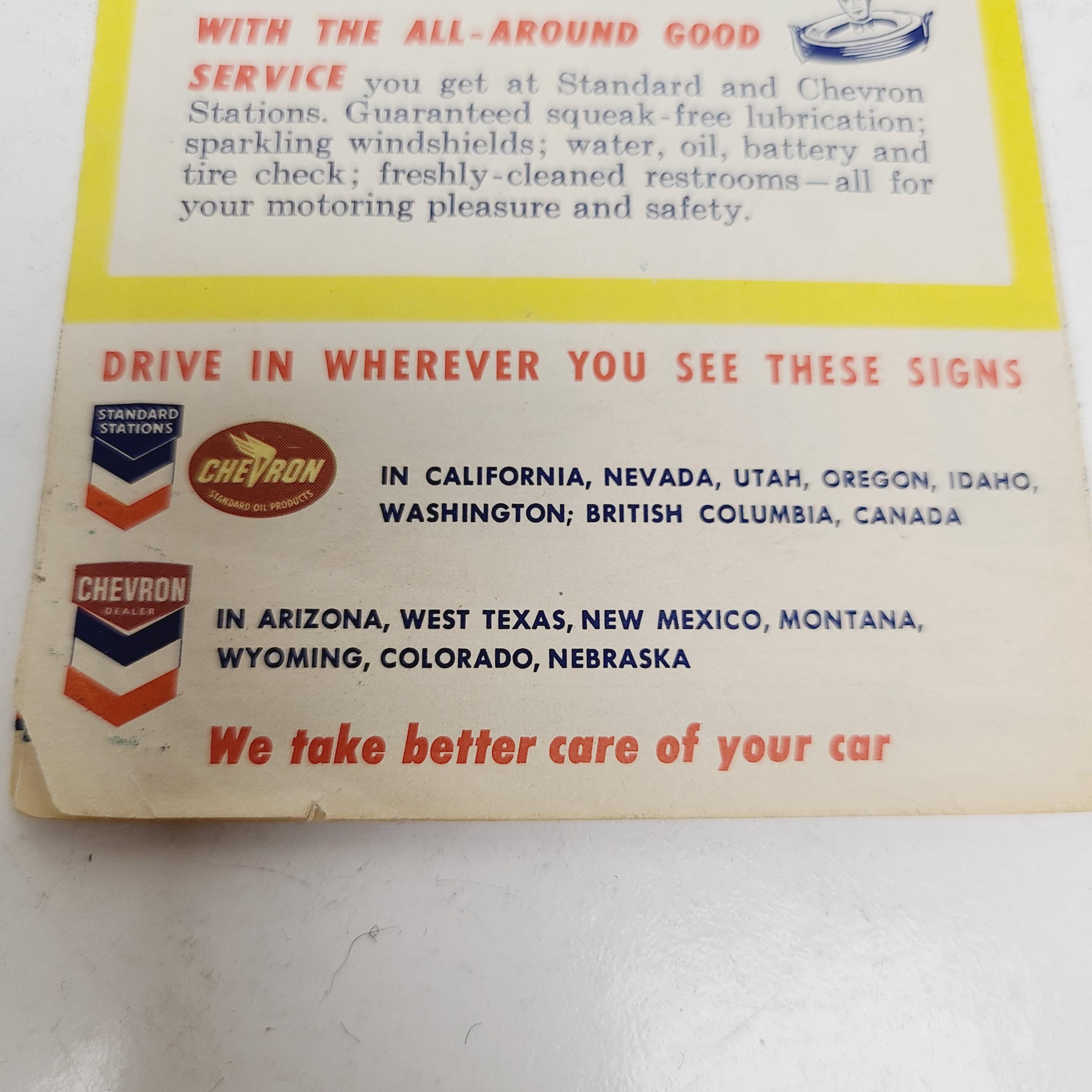 Chevron Script 1950 Vintage Circa Late 1950's Travelers Map and Points of Interest From ...
