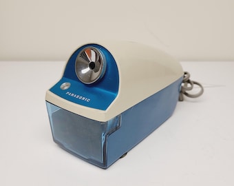 Vintage 1970s Panasonic Electric Pencil Sharpener - Auto Stop, Blue Decorator Color