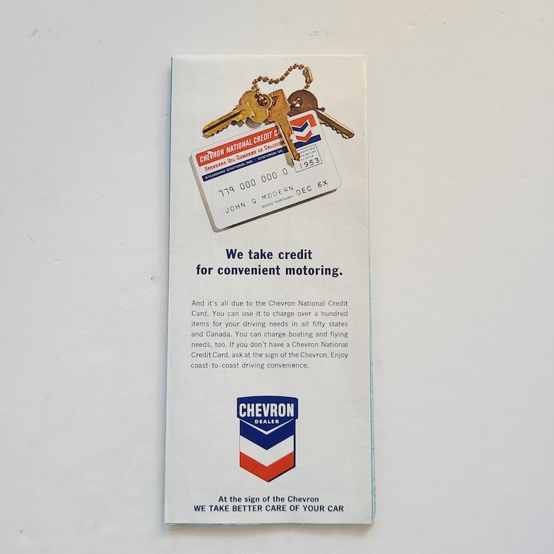 Chevron Script 1950 Vintage Circa Late 1950's Travelers Map From Chevron Gasoline Service ...