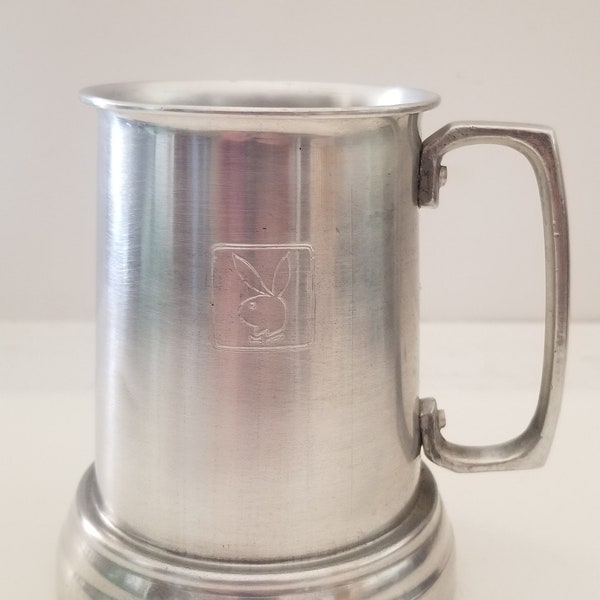 Vintage circa 1970's Playboy Bunny logo aluminum glass bottom tankard, good clean condition