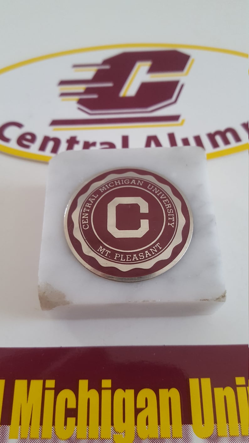 Vintage collection of Central Michigan University items marble paperweight and 2 bumper stickers
