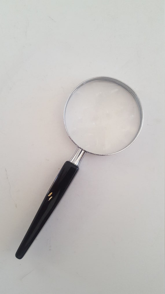 Vintage Small Size Magnifying Glass, Metal Frame With Plastic Mid Century  Handle. Marked I.K. Japan 2 Diameter Glass With Detail Spot 