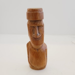 Vintage Rapa Nui Moai Figure: Hand Carved Wooden Easter Island Statue
