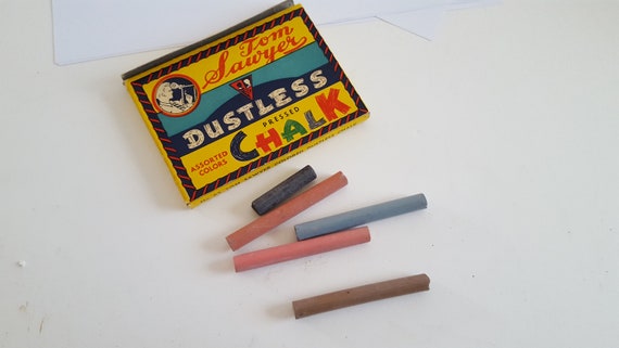 Vintage Circa 1950's tom Sawyer Dustless Chalk Standard Toykraft Products,  Excellent Box With Some Chalk Left 