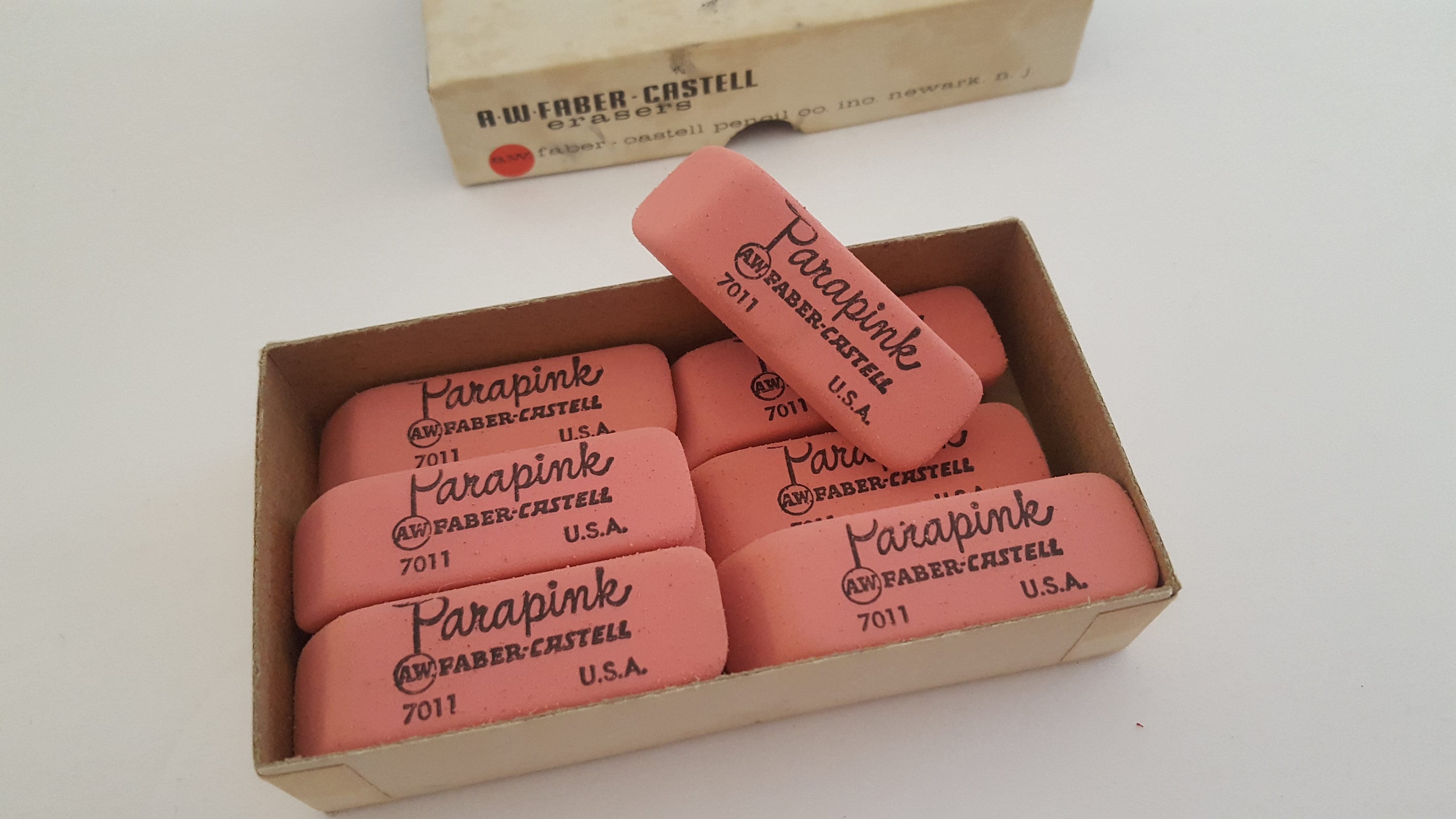 Vintage Circa 1970's A.W. Faber-castell Erasers, No.7011 Medium Parapink  Lot of 10 Old Stock in Box 